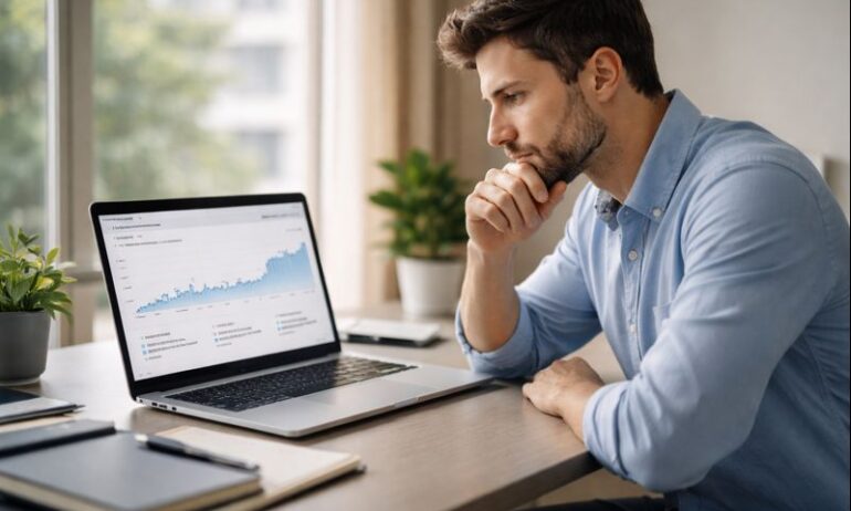 Business owner reviewing website analytics showing why a website is not generating leads despite good traffic