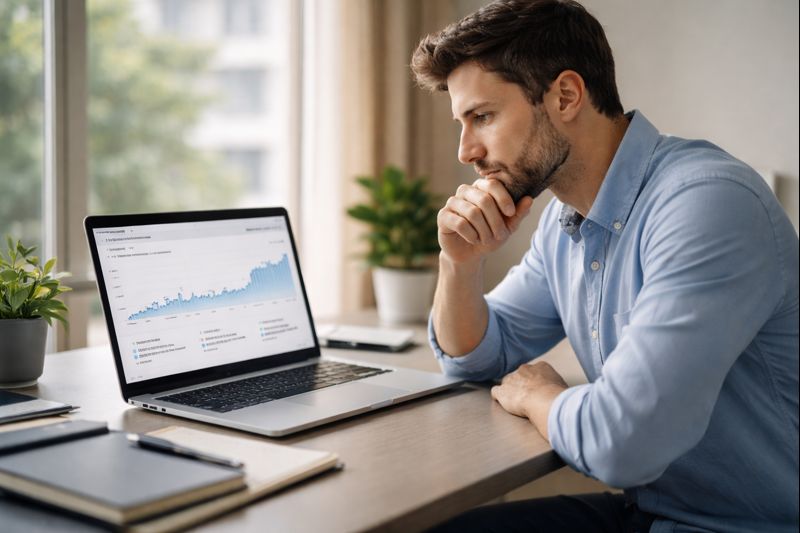 Business owner reviewing website analytics showing why a website is not generating leads despite good traffic