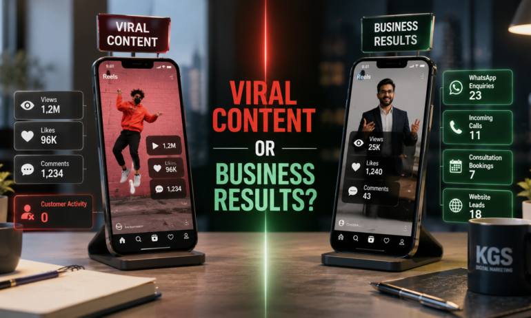 Reels marketing for business showing the difference between viral content and lead-generating content for Chennai businesses