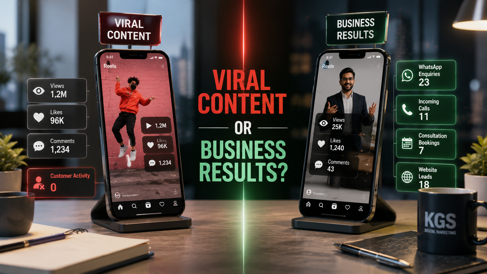 Reels marketing for business showing the difference between viral content and lead-generating content for Chennai businesses